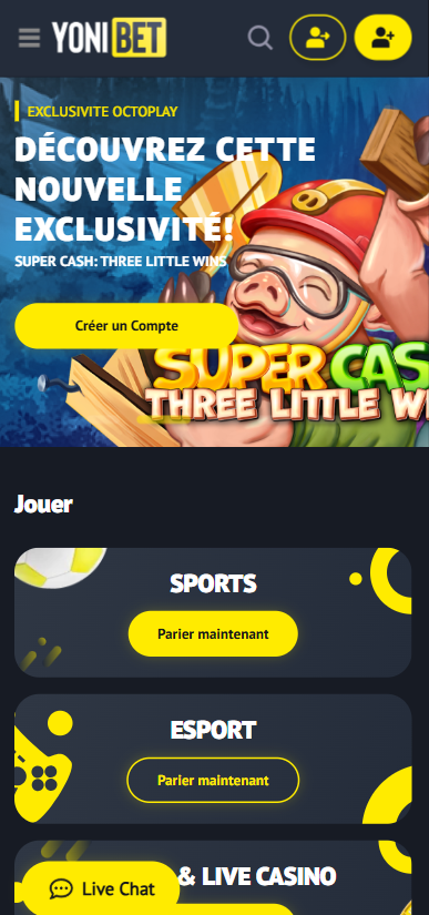 Yonibet page d'accueil