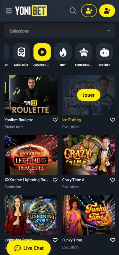 Yonibet jeux live