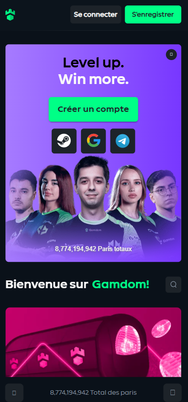 Gamdom page d'accueil
