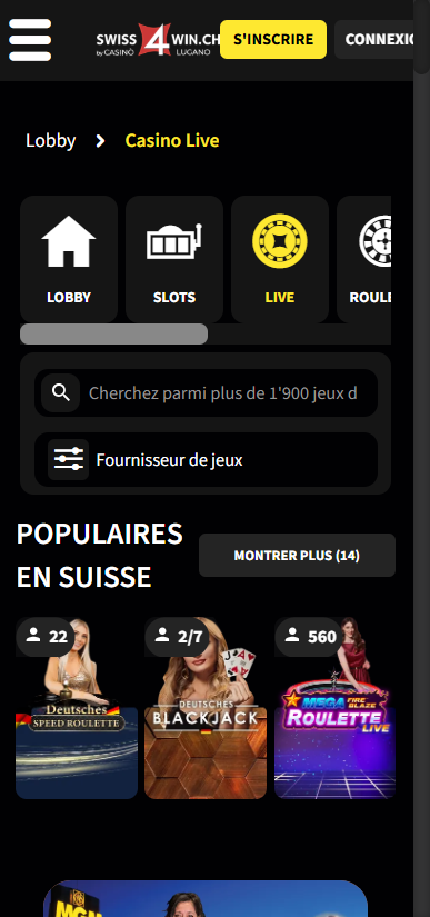 Swiss4Win jeux live casino